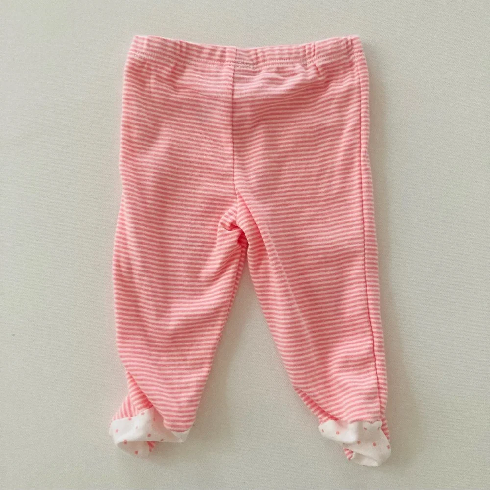 Carter’s Baby Girl 3 Months Pink Outfit Top Footed Pants Hat Set